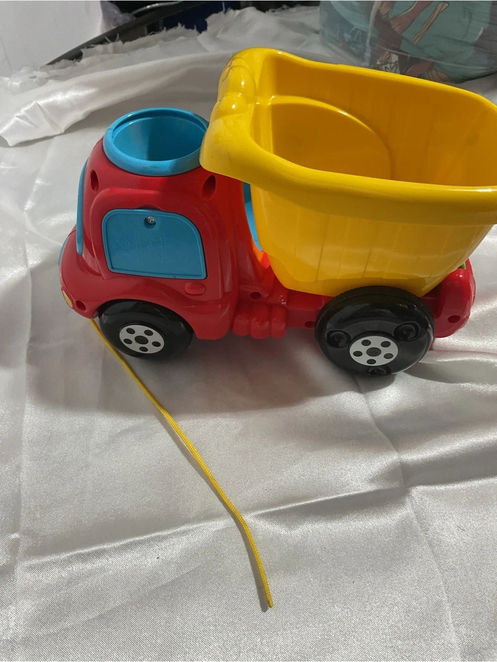 Red & Yellow Pull-Along Dump Truck for Kids